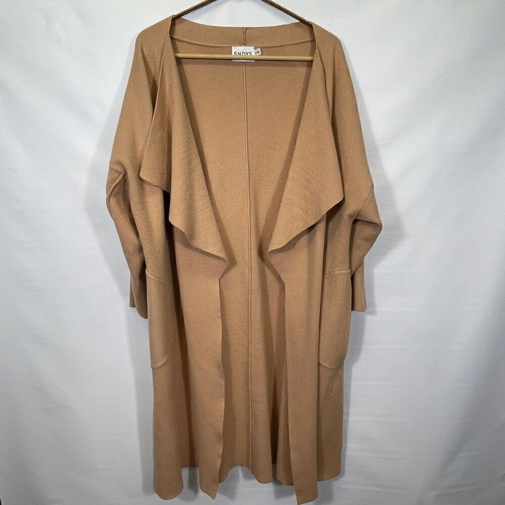 SNDYS Tan Tia Knit Waterfall Lapels Open Front Cardigan Sweater Coat Size Medium